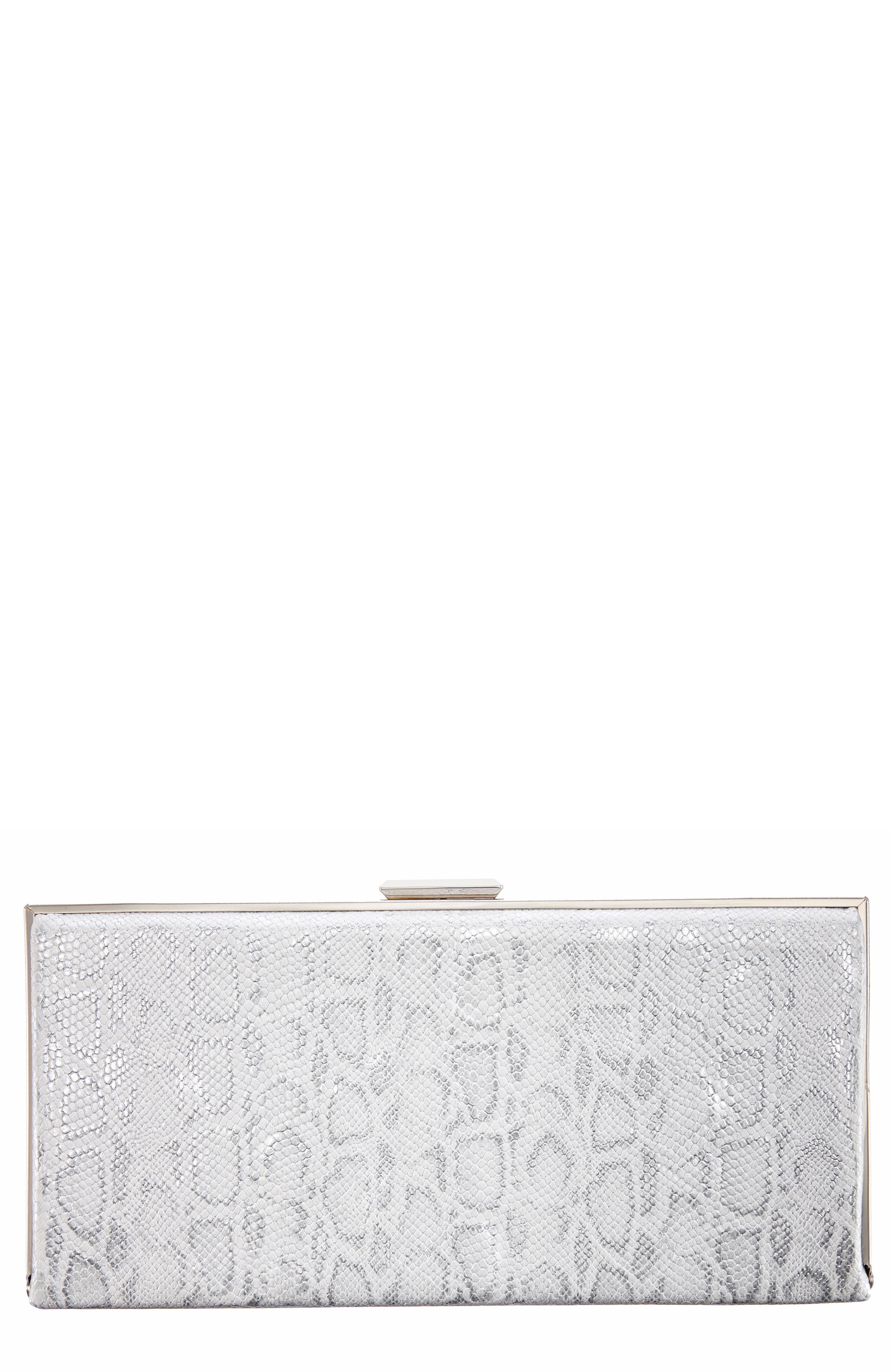 Nina Snake Embossed Metallic Minaudière, Main, color, 
