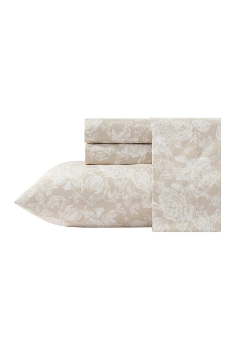 Meredith Floral 200 Thread Count Cotton Percale Sheet Set, Main, color, LIGHT BROWN