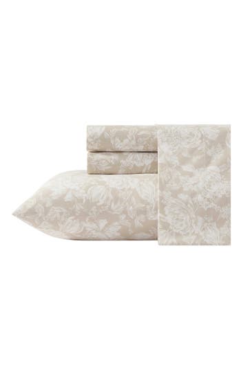 Laura Ashley Meredith Floral 200 Thread Count Cotton Percale Sheet Set In Brown