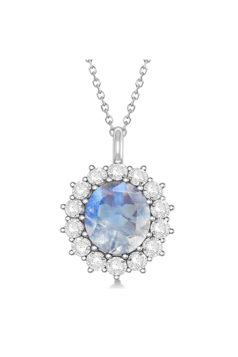 Oval Moonstone and Diamond Pendant Necklace 14k, Main, color, 5.40ct/White Gold