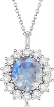 ALLUREZ Oval Moonstone and Diamond Pendant Necklace 14k