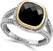 EFFY Sterling Silver & 18K Yellow Gold Cushion Cut Onyx Ring