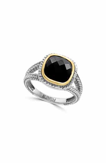 Sterling Silver & 18K Yellow Gold Cushion Cut Onyx Ring