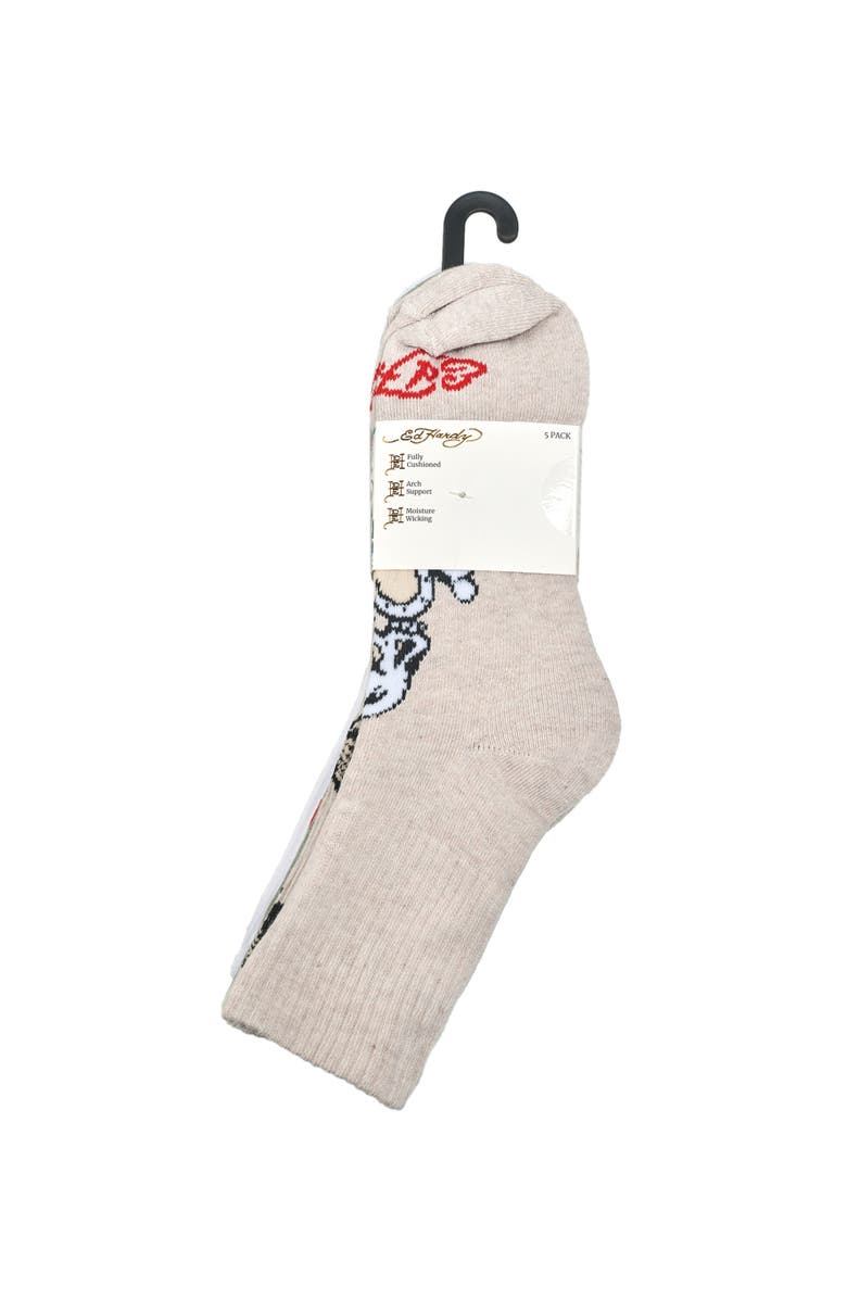 Ed Hardy Fashion full cushion Mid Crew Sock 5-Pack, Alternate, color, White Multi
