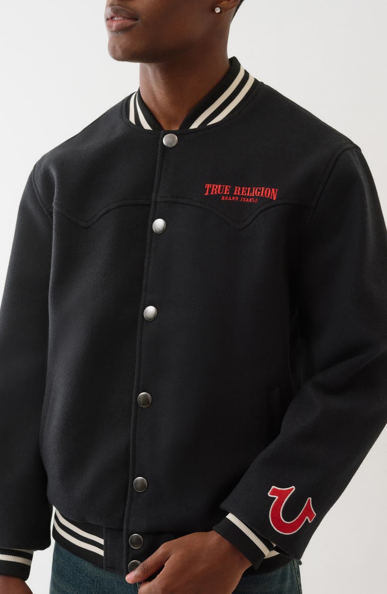 True Religion Western Varsity Jacket, Alternate, color, Jet Black