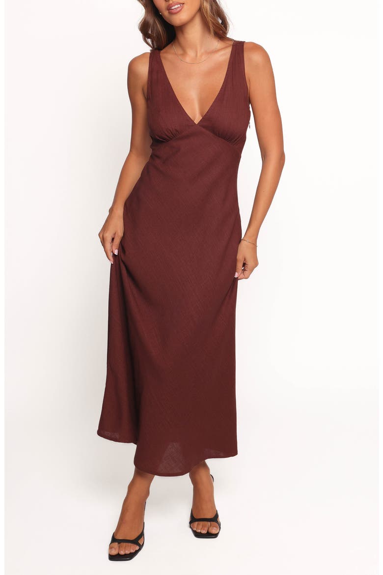 deep v brown dress Else Brown Deep V-Neck Twisted Maxi Dress, XL / Brown