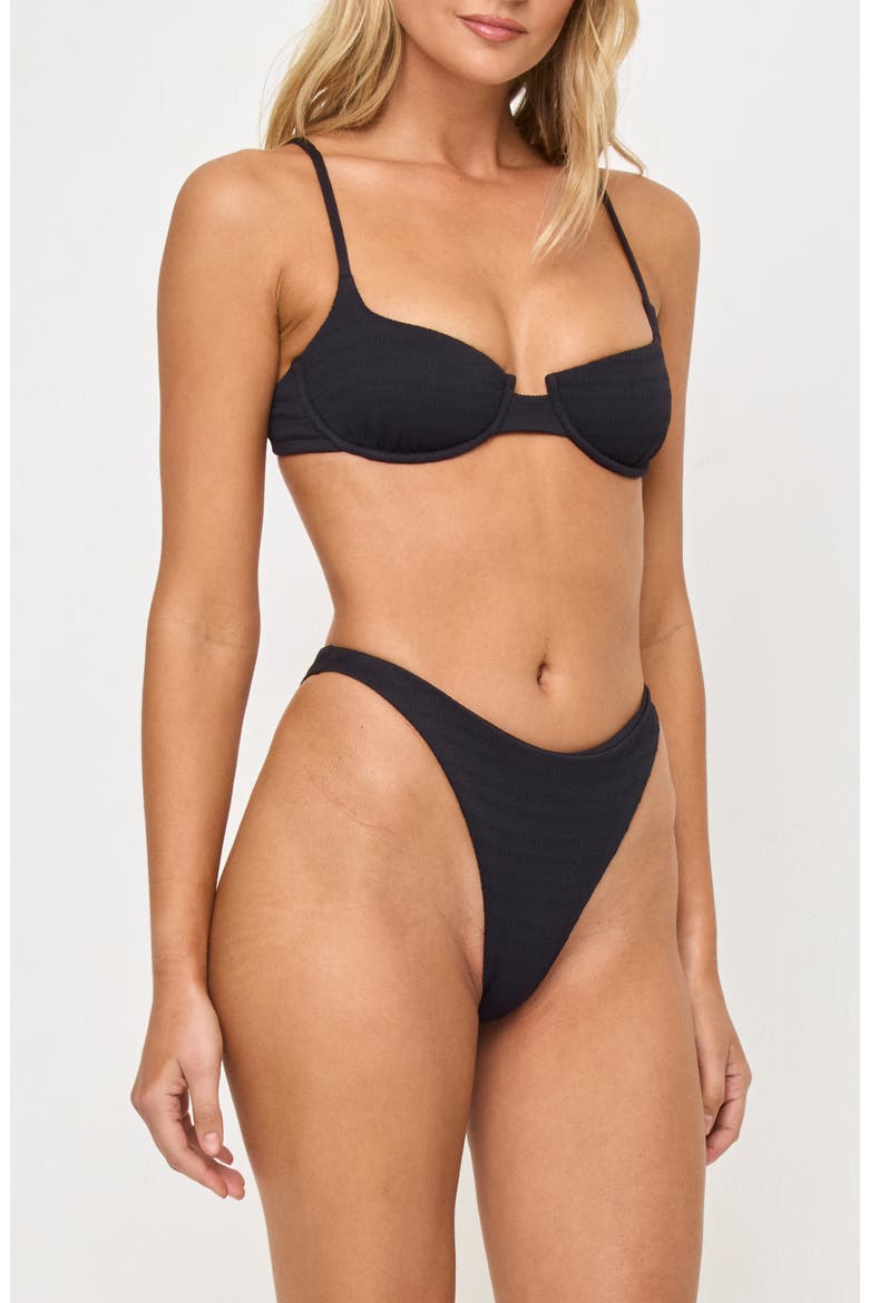 Belle Underwire Pucker Textured Bikini Top, Alternate, color, BLACK