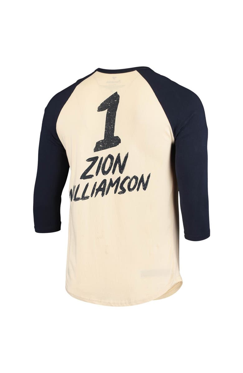 FANATICS Men's Fanatics Branded Zion Williamson Cream/Navy New Orleans Pelicans Raglan 3/4 Sleeve T-Shirt, Alternate, color, 
