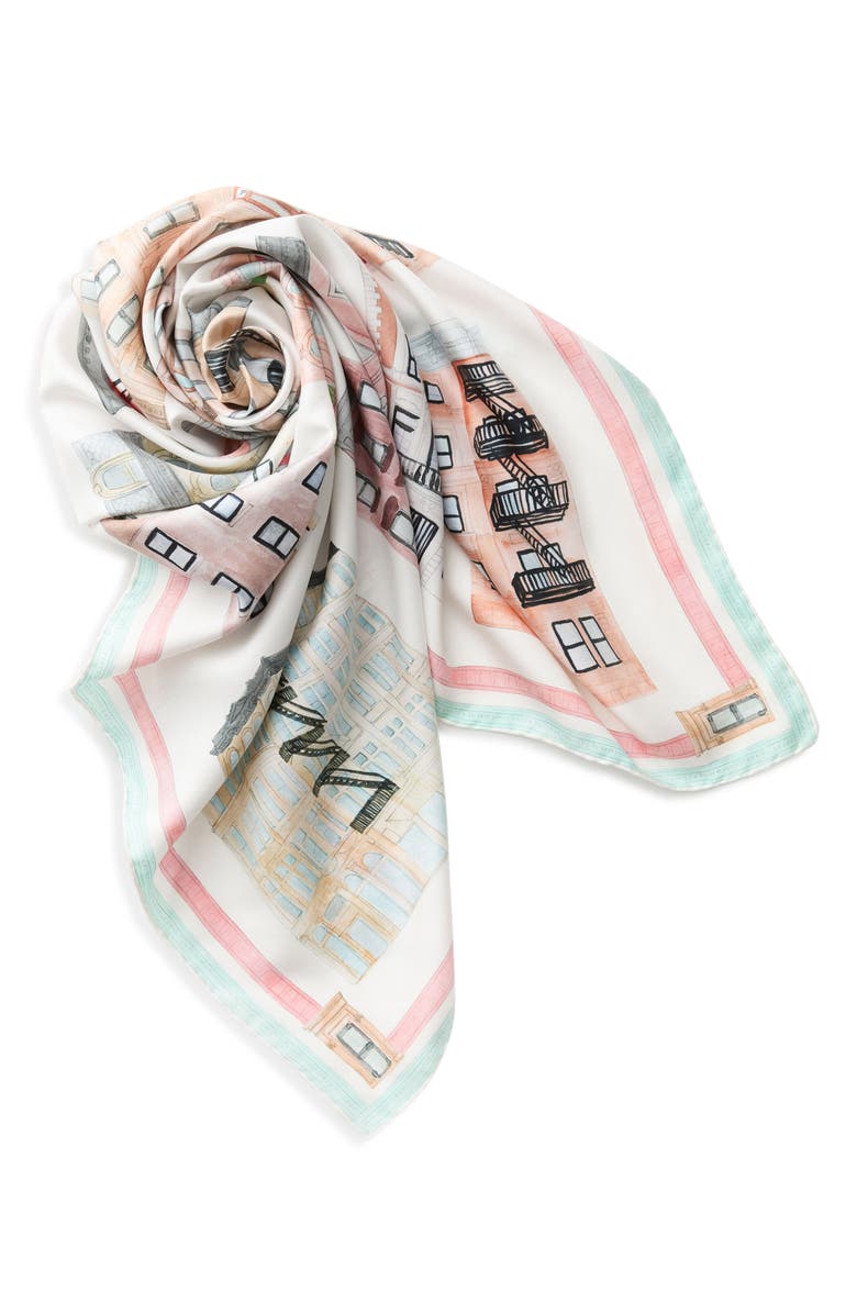 Lafayette 148 New York Pied-à-Terre Print Cashmere & Silk Square Scarf, Main, color, Cloud Multi