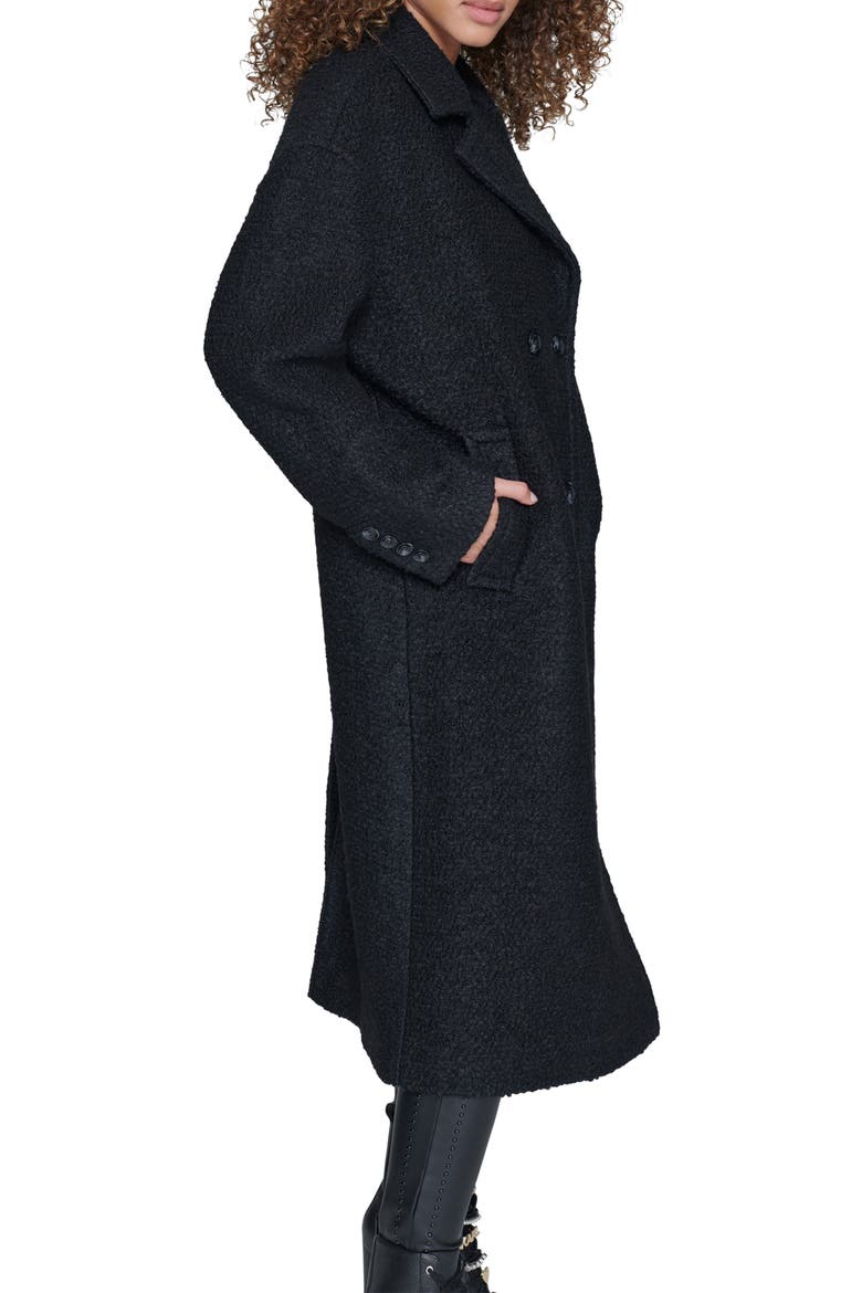 Textured Double Breasted Coat, Alternate, color, BLACK