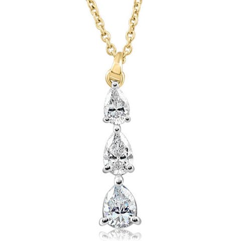 1/2Ct Pear Shape Diamond Three Stone Pendant Gold Necklace Lab Grown