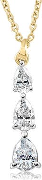 Bliss Diamond 1/2Ct Pear Shape Diamond Three Stone Pendant Gold Necklace Lab Grown