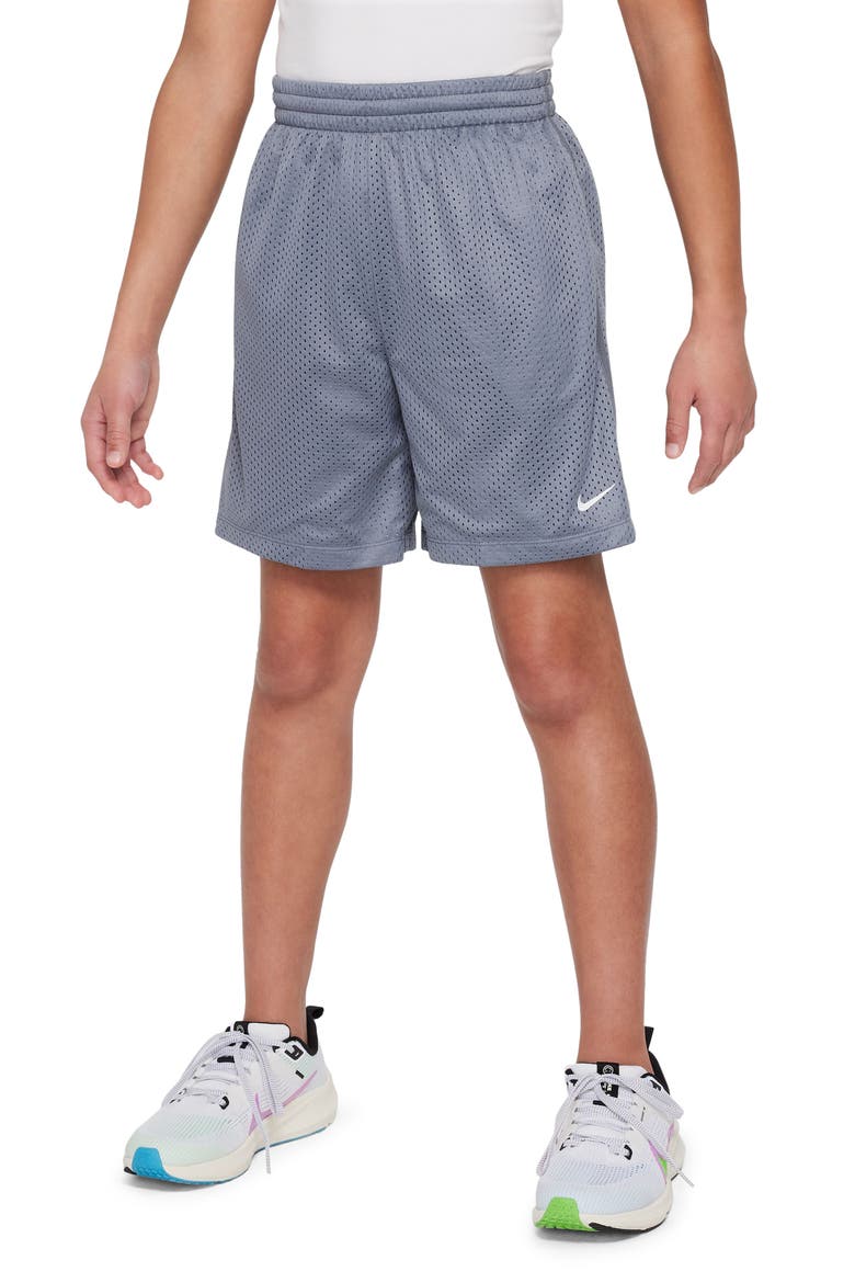 Kids' Mesh Dri-FIT Shorts, Main, color, 065 COL GY/WHITE