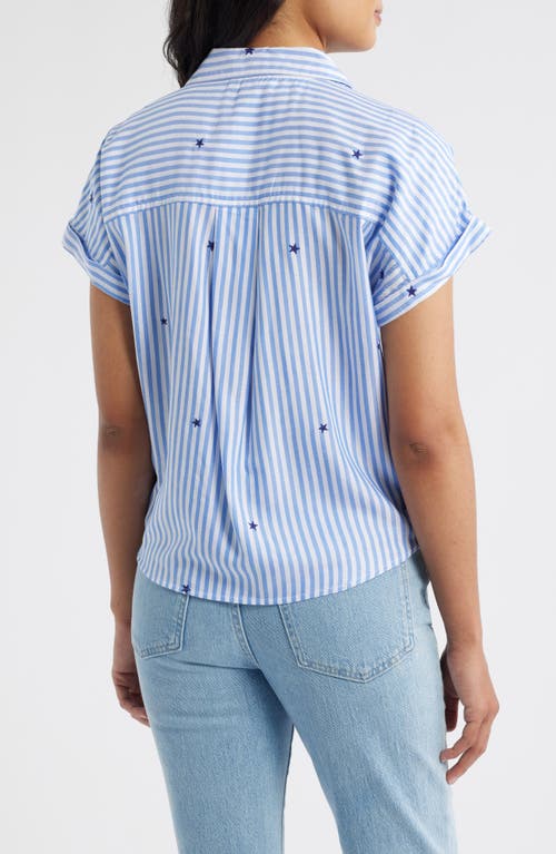 Beachlunchlounge Rosie Embroidered Tie Front Short Sleeve Button-up Shirt