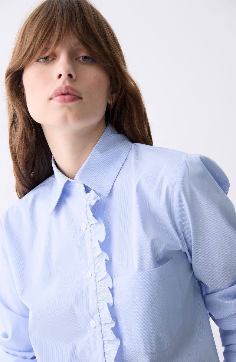 DELUC Fontes Ruffle Accent Crop Button-Up Shirt, Alternate, color, 
