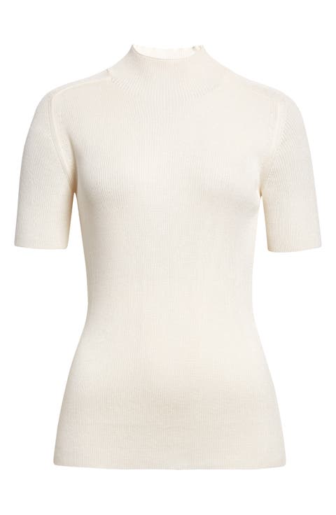 Mock Neck Short Sleeve Rib Sweater