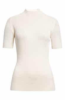 Lafayette 148 New York Mock Neck Short Sleeve Rib Sweater
