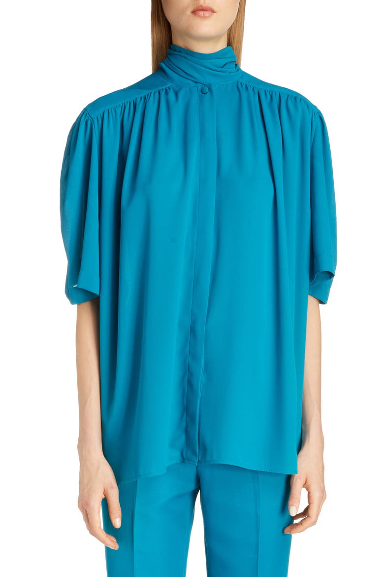 Tech Crepe Scarf Neck Blouse, Main, color, PETROL BLUE