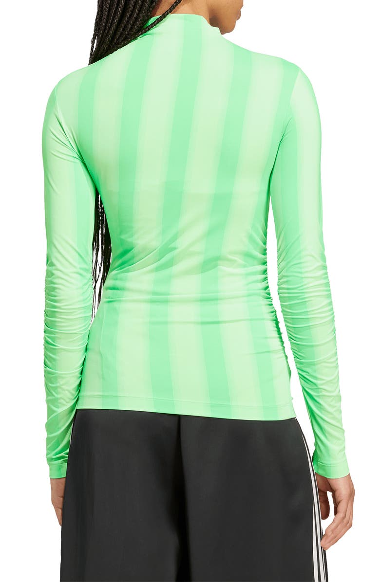 adidas Stripe Long Sleeve Ruched Top, Alternate, color, Screaming Green