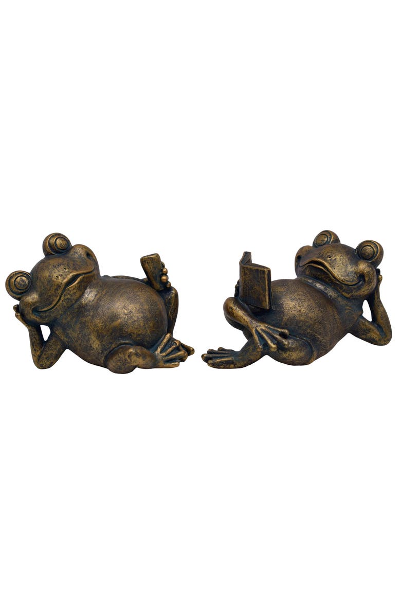 Resin Frog Lounging Set of 2 Bronze for Spring Home Decor, Main, color, Gold