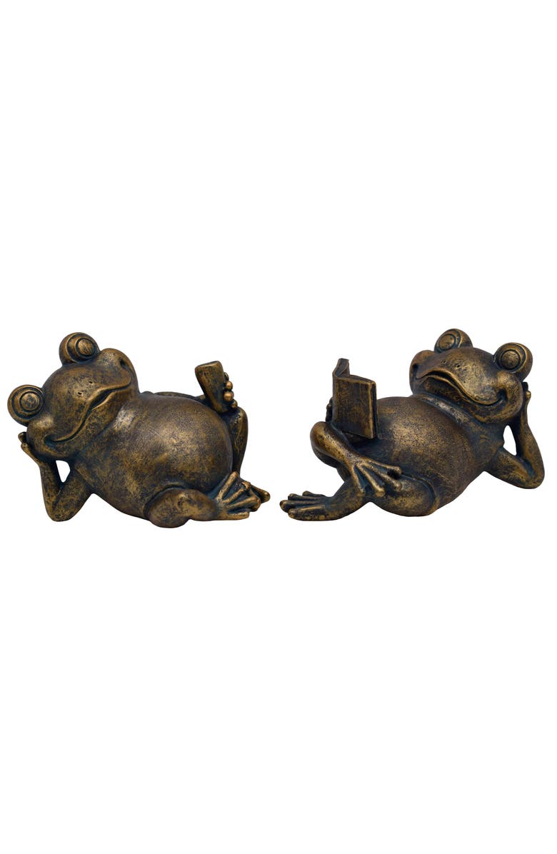 Transpac Resin Frog Lounging Set of 2 Bronze for Spring Home Decor, Main, color, Gold