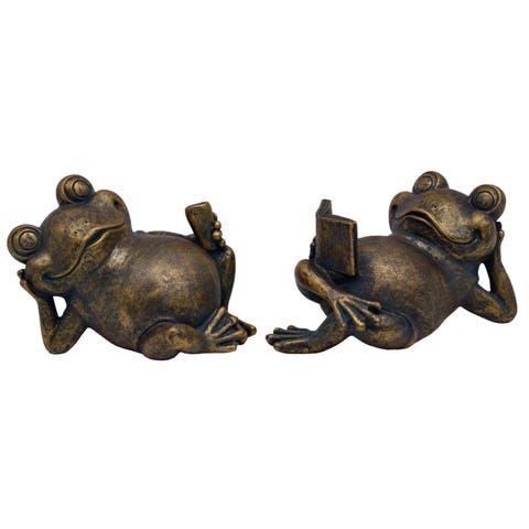 Resin Frog Lounging Set of 2 Bronze for Spring Home Decor