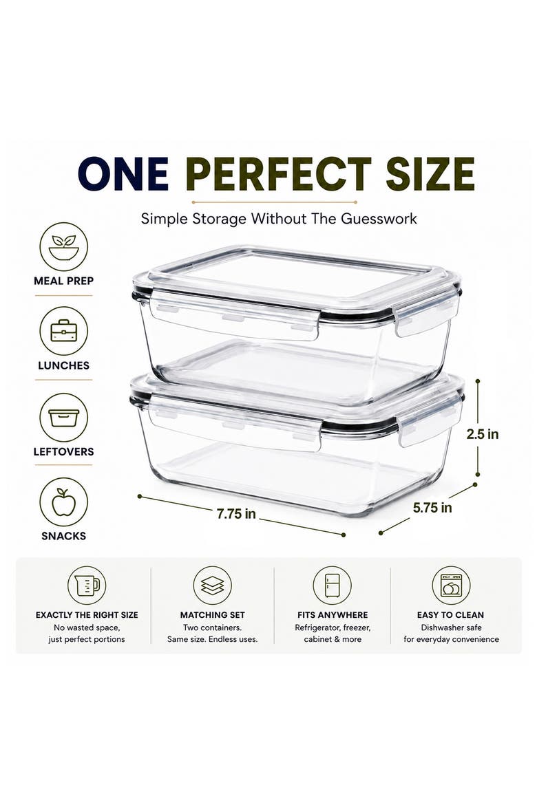 Set of 2 Glass Food Storage Containers, Alternate, color, NO COLOR