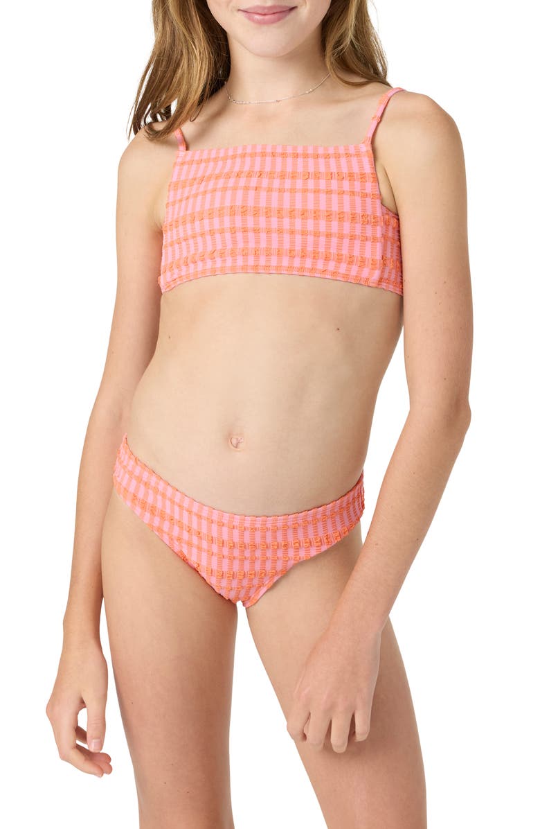 O'Neill Kids' Paradise Plaid Two-Piece Swimsuit, Main, color, Sachet Pink