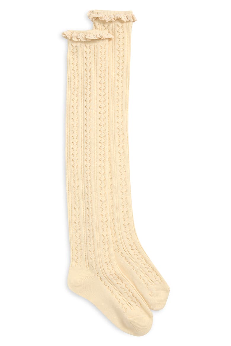 Misty Pointelle Tall Socks, Alternate, color, CREAM