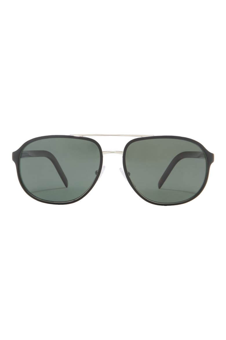 60mm Polarized Aviator Sunglasses, Main, color, MATTE BLACK POLAR GREEN