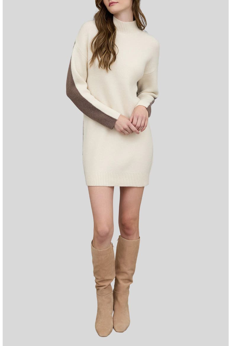 Colorblock Mock Neck Long Sleeve Sweater Dress, Main, color, IVORY