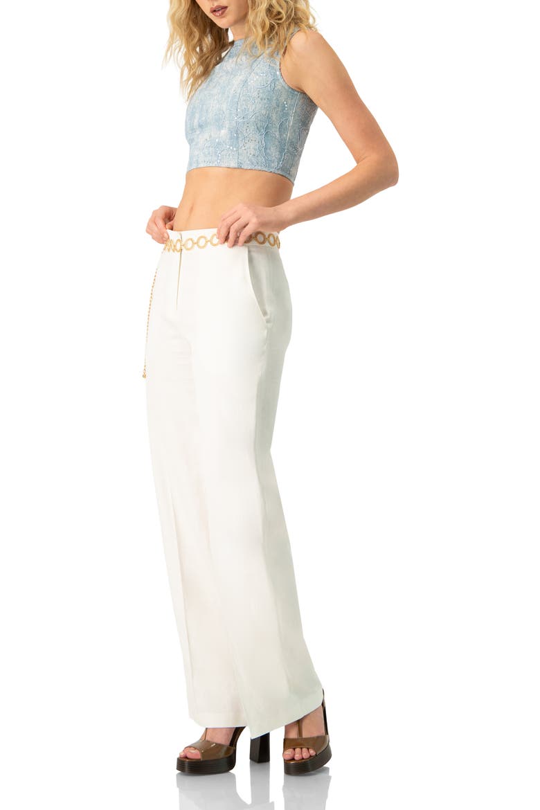 Sleeveless Embroidered Denim Crop Top, Alternate, color, Blue