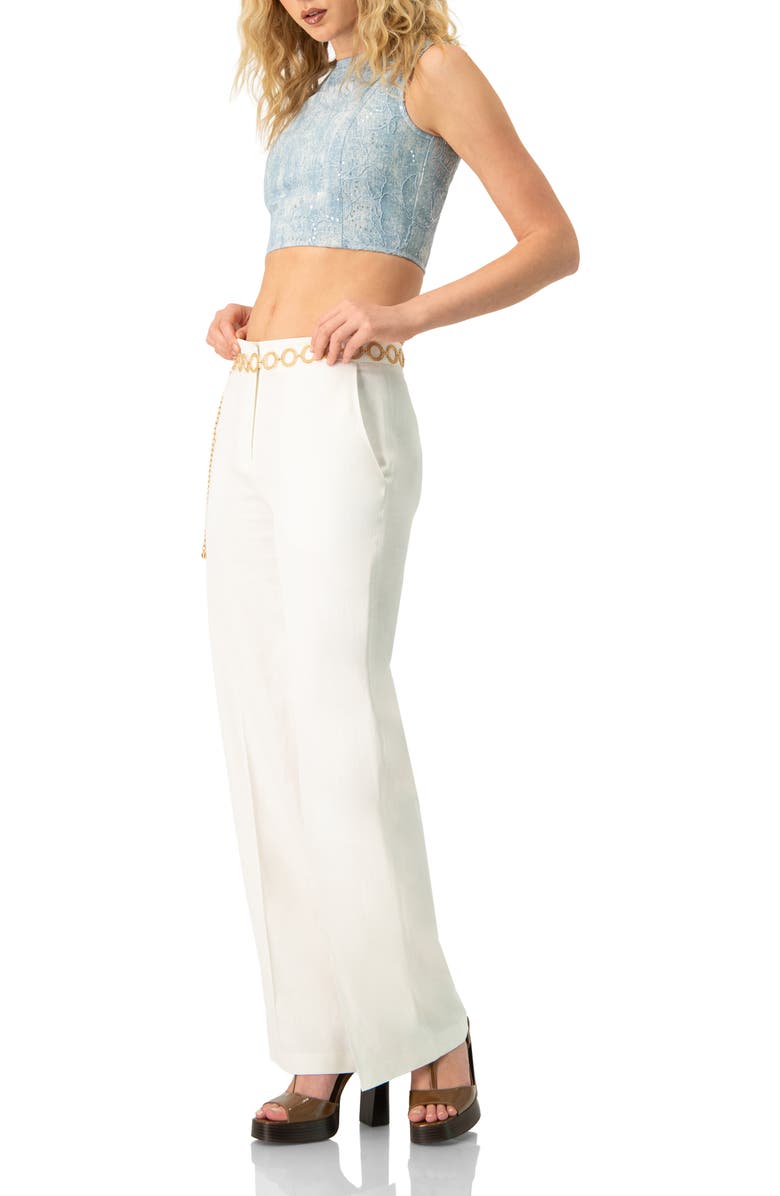 IVONNE Sleeveless Embroidered Denim Crop Top, Alternate, color, Blue