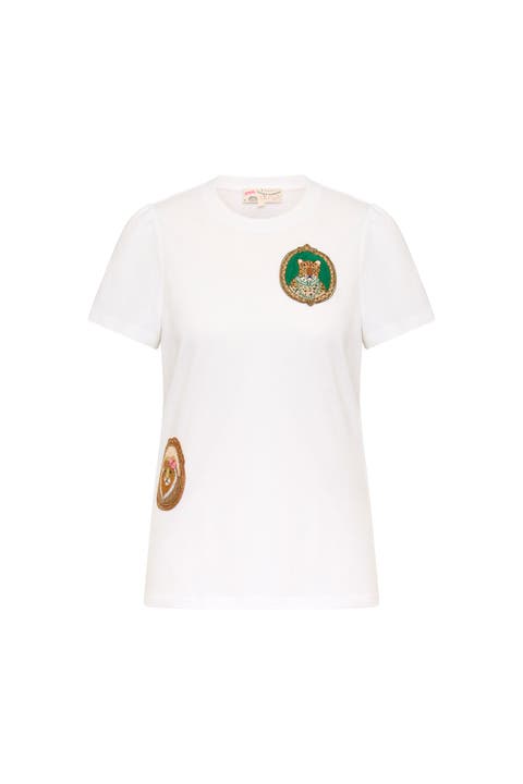 Cotton T-Shirt With Embroidery animal portrait motif