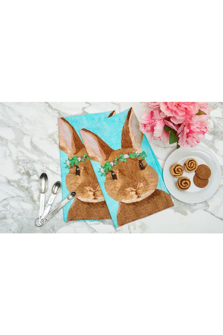 Clover Easter Bunny Rabbit Spring Printed Flour Sack Kitchen Dishtowel, Alternate, color, Blue