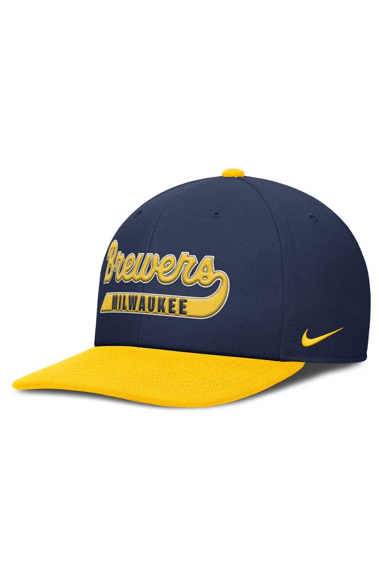 Nike Men's Nike Navy/Gold Milwaukee Brewers Pro Performance Snapback Hat, Alternate, color, Navy