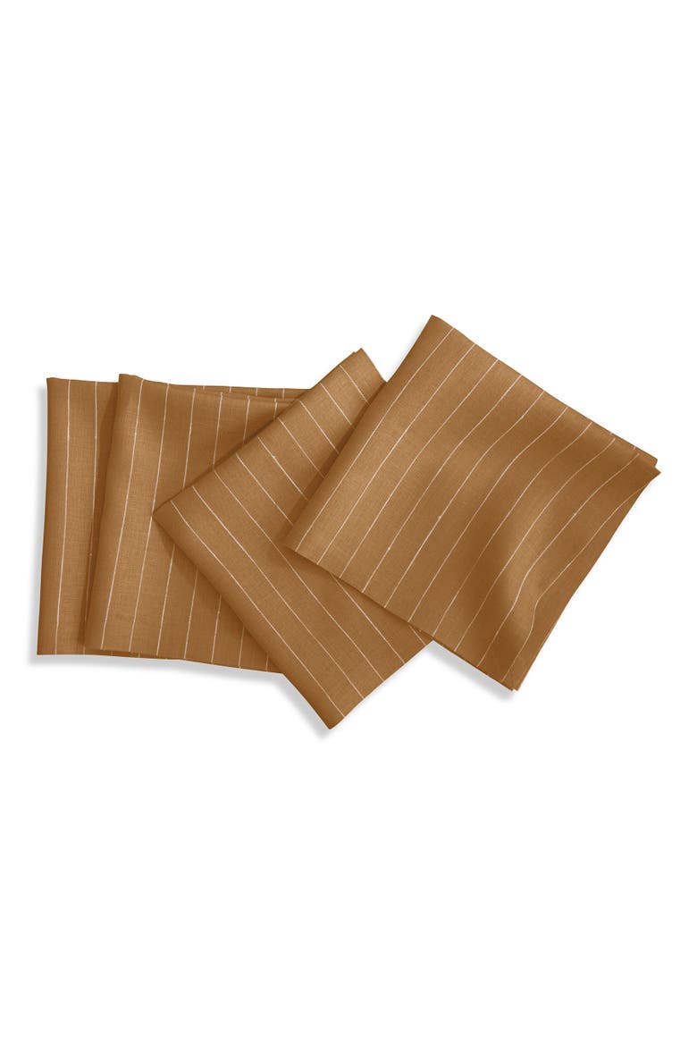 Linen Dinner Napkins Set of 4, 20 x 20" - Pinstripe, Main, color, Camel and White