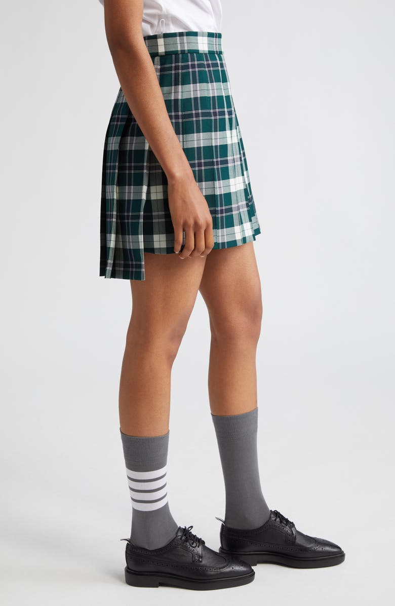 Thom Browne Tartan Pleated High-Low Miniskirt, Alternate, color, 