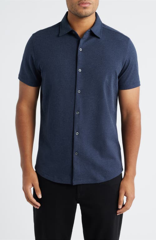 Robert Barakett Keyes Slim Fit Microprint Short Sleeve Knit Button-up Shirt In Blue