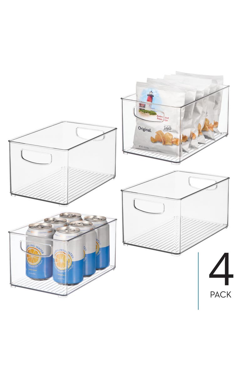 iDesign Plastic Stackable Pantry Bin - Organizer Bin with Handles for Cabinets or Fridge - Set of 4 - Clear, Alternate, color, Clear