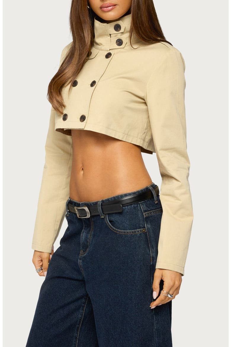 Saima High Neck Cropped Trench Jacket, Alternate, color, TAN