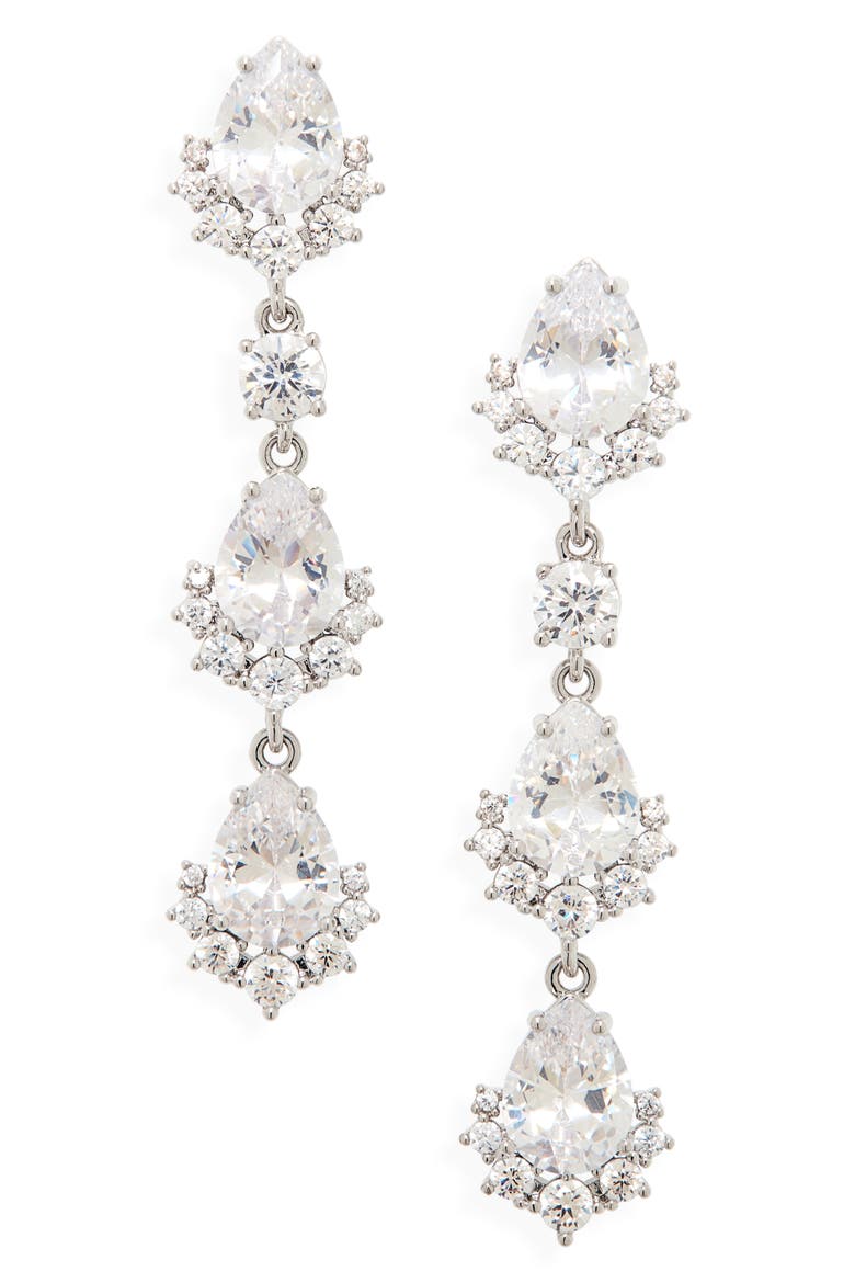 Cubic Zirconia Linear Drop Earrings, Main, color, CLEAR- SILVER