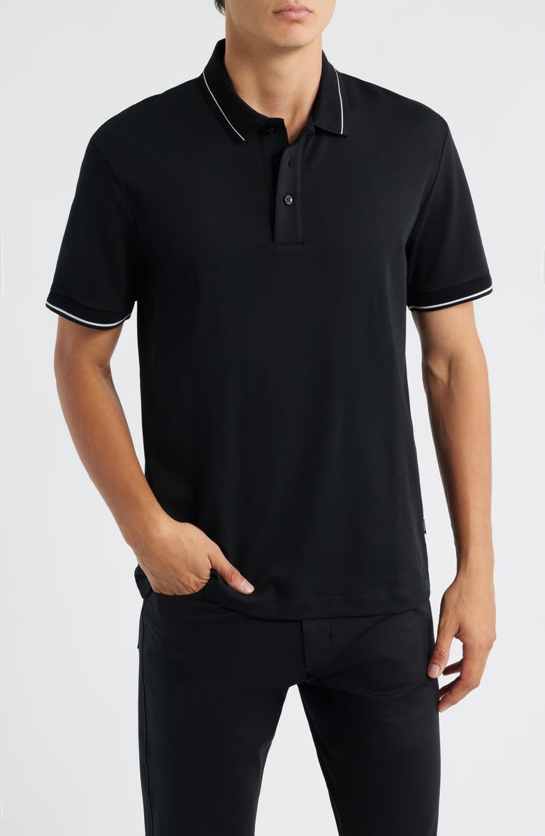 BOSS Parlay Tipped Cotton Polo, Main, color, Black