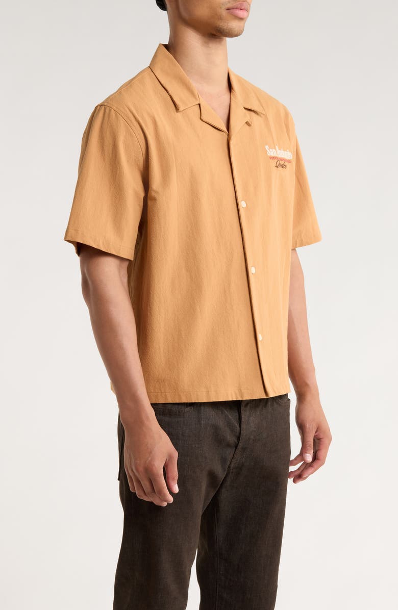 PacSun San Antonio Embroidered Camp Shirt, Alternate, color, Brown