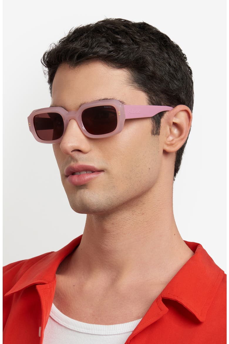 51mm Polarized Rectangular Sunglasses, Alternate, color, PINK/ VIOLET POLAR