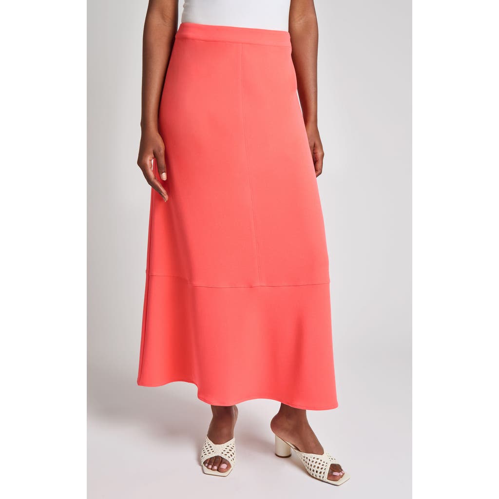 Shop Ming Wang Heritage Fit Flare Deco Crêpe De Chine Maxi Skirt In Sunkist Coral