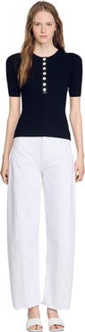 SANDRO Sweater with ribbed button placket