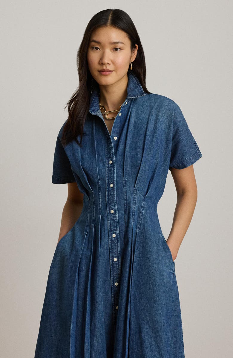 Lauren Ralph Lauren Pleat Denim Shirtdress, Alternate, color, Atlantic Blue Wash