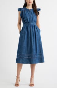 Caslon® Flutter Sleeve Chambray Dress