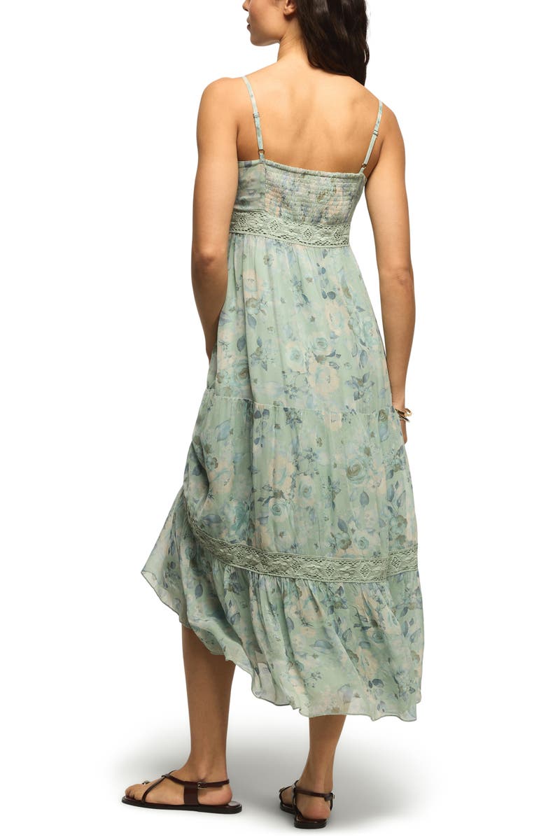 Lucky Brand Floral Print Lace Trim Midi Dress, Alternate, color, Blue Floral